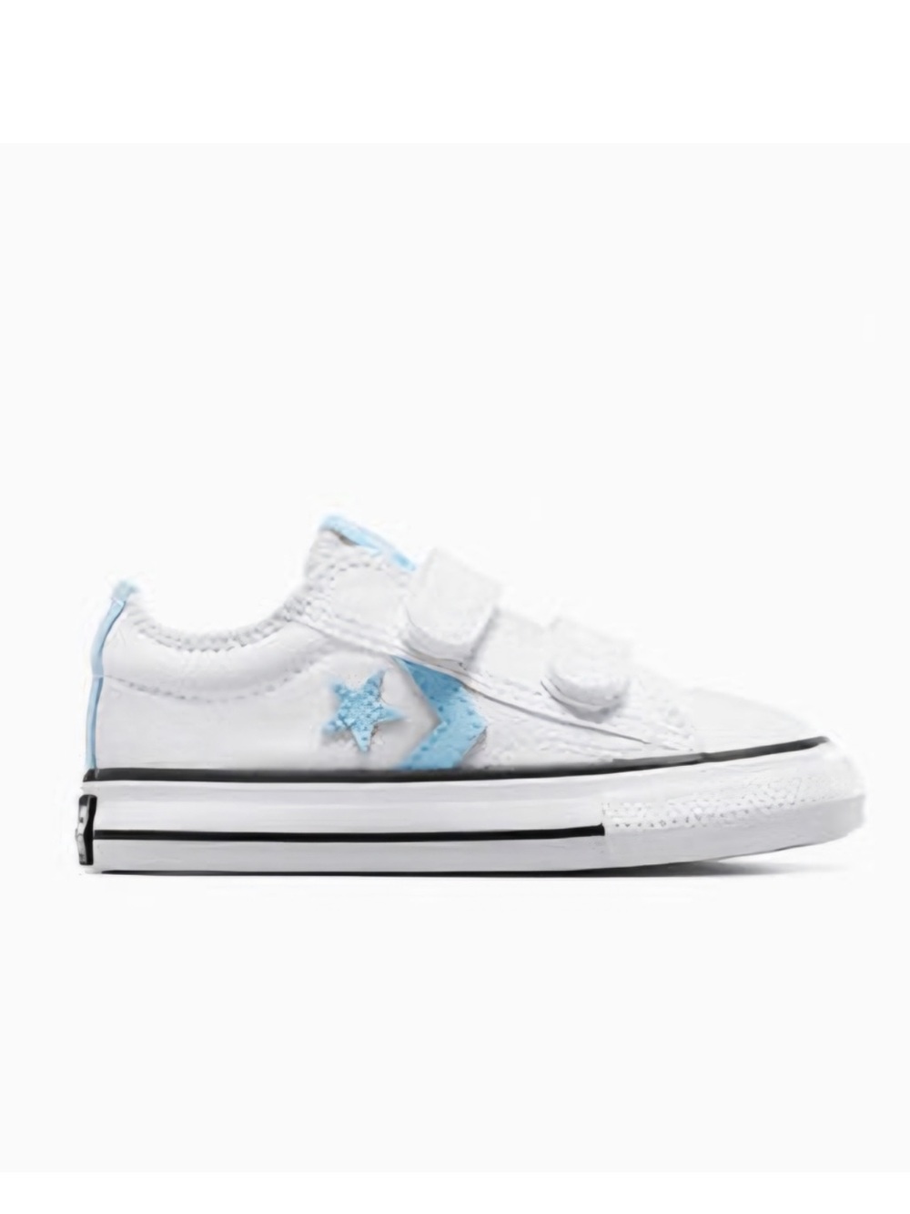 Converse Kids White and Light Blue Velcro Low-Top Sneakers